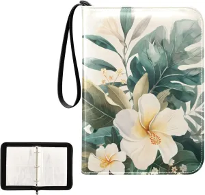4 Pockets Trading Card Album Holder Book Folder Sports Card Binder Frangipani Flower 400 Double Side Pockets for 3 Ring Binder Zipper
