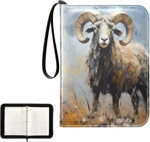 4 Pockets Trading Card Album Holder Book Folder Sports Card Binder Goat Painting 400 Double Side Pockets for 3 Ring Binder Zipper