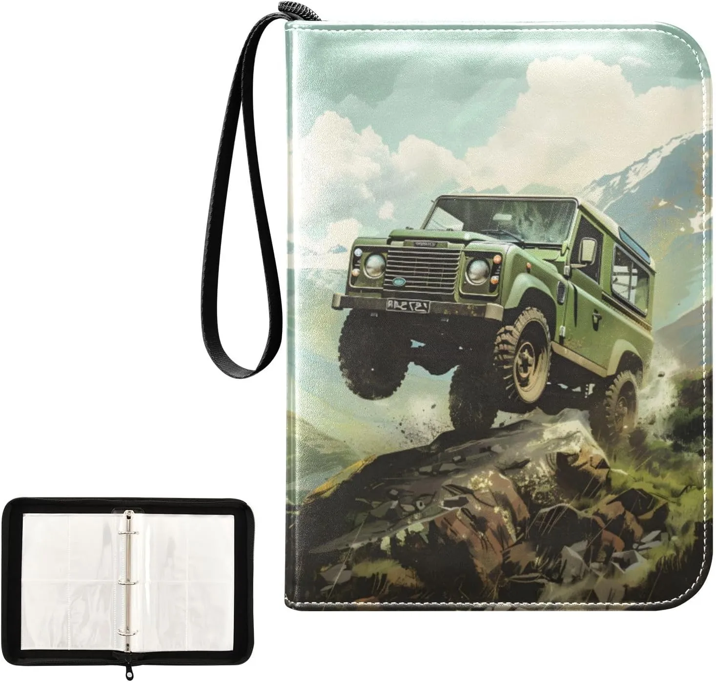4 Pockets Trading Card Album Holder Book Folder Sports Card Binder Green Car 400 Double Side Pockets for 3 Ring Binder Zipper