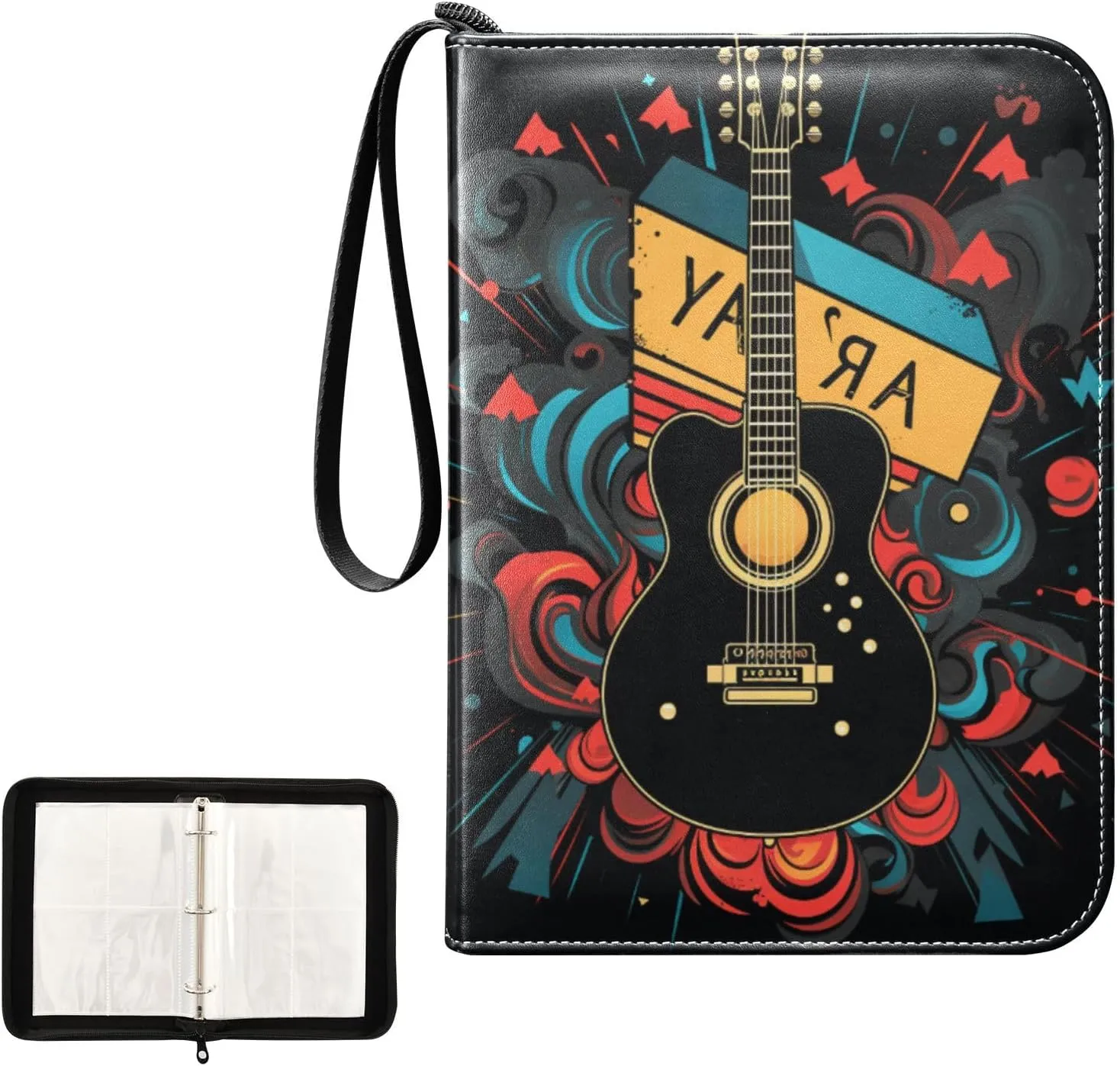 4 Pockets Trading Card Album Holder Book Folder Sports Card Binder Guitar 1 400 Double Side Pockets for 3 Ring Binder Zipper