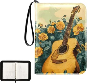 4 Pockets Trading Card Album Holder Book Folder Sports Card Binder Guitar Yellow Rose 400 Double Side Pockets for 3 Ring Binder Zipper