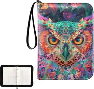 4 Pockets Trading Card Album Holder Book Folder Sports Card Binder Horned Owl 400 Double Side Pockets for 3 Ring Binder Zipper