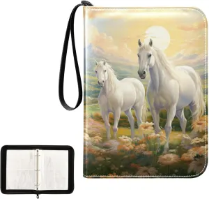 4 Pockets Trading Card Album Holder Book Folder Sports Card Binder Horse Painting 5 400 Double Side Pockets for 3 Ring Binder Zipper