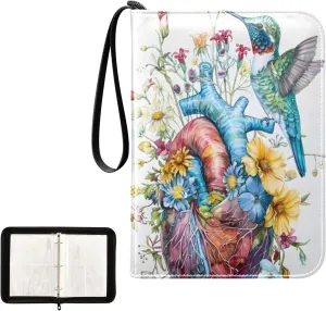 4 Pockets Trading Card Album Holder Book Folder Sports Card Binder Hummingbird Heart Painting 400 Double Side Pockets for 3 Ring Binder Zipper