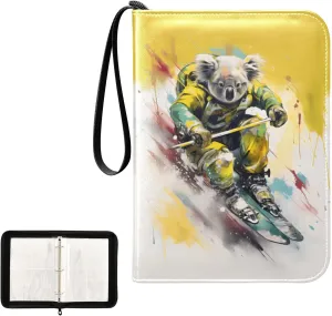 4 Pockets Trading Card Album Holder Book Folder Sports Card Binder Koala Skiing 400 Double Side Pockets for 3 Ring Binder Zipper