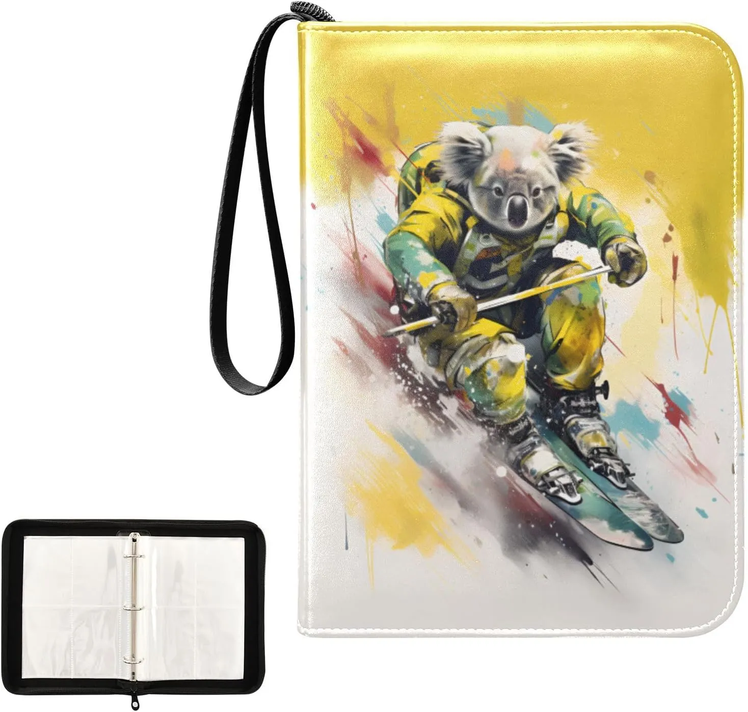 4 Pockets Trading Card Album Holder Book Folder Sports Card Binder Koala Skiing 400 Double Side Pockets for 3 Ring Binder Zipper