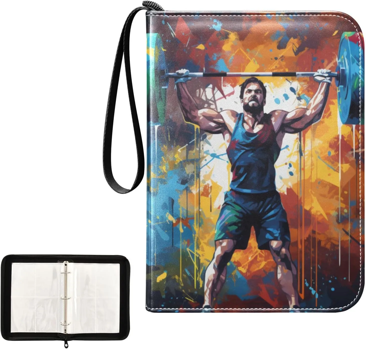4 Pockets Trading Card Album Holder Book Folder Sports Card Binder Koala Skiing Weightlifting 2 400 Double Side Pockets for 3 Ring Binder Zipper