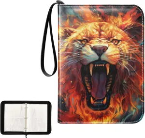 4 Pockets Trading Card Album Holder Book Folder Sports Card Binder Leopard Fire 400 Double Side Pockets for 3 Ring Binder Zipper