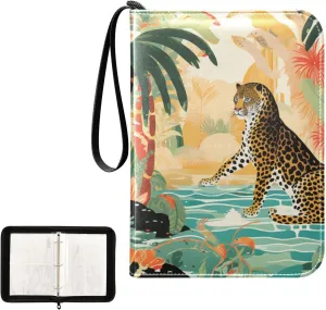 4 Pockets Trading Card Album Holder Book Folder Sports Card Binder Leopard Hawaii 400 Double Side Pockets for 3 Ring Binder Zipper