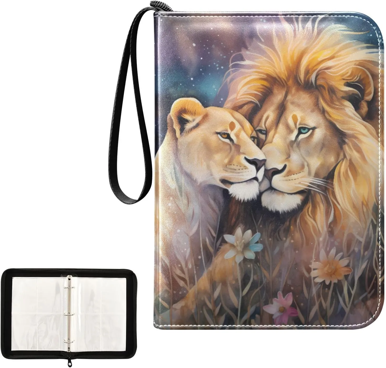 4 Pockets Trading Card Album Holder Book Folder Sports Card Binder Lion 2 400 Double Side Pockets for 3 Ring Binder Zipper