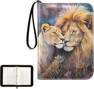 4 Pockets Trading Card Album Holder Book Folder Sports Card Binder Lion 2 400 Double Side Pockets for 3 Ring Binder Zipper