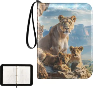 4 Pockets Trading Card Album Holder Book Folder Sports Card Binder Lion Natural 400 Double Side Pockets for 3 Ring Binder Zipper