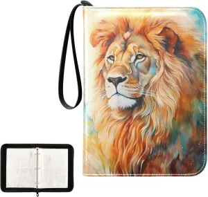 4 Pockets Trading Card Album Holder Book Folder Sports Card Binder Lion Painting 1 400 Double Side Pockets for 3 Ring Binder Zipper