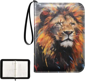 4 Pockets Trading Card Album Holder Book Folder Sports Card Binder Lion Painting 2 400 Double Side Pockets for 3 Ring Binder Zipper