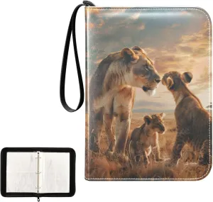 4 Pockets Trading Card Album Holder Book Folder Sports Card Binder Lion Wild 400 Double Side Pockets for 3 Ring Binder Zipper