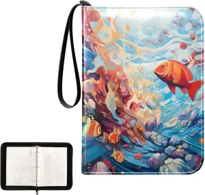 4 Pockets Trading Card Album Holder Book Folder Sports Card Binder Little Fish 400 Double Side Pockets for 3 Ring Binder Zipper