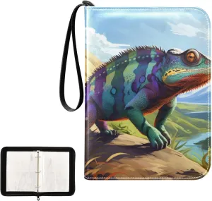 4 Pockets Trading Card Album Holder Book Folder Sports Card Binder Lizard Chameleon 1 400 Double Side Pockets for 3 Ring Binder Zipper