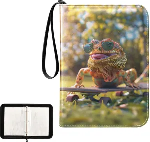 4 Pockets Trading Card Album Holder Book Folder Sports Card Binder Lizard Skateboard 400 Double Side Pockets for 3 Ring Binder Zipper