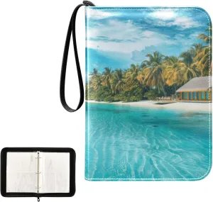 4 Pockets Trading Card Album Holder Book Folder Sports Card Binder Maldives Beach 400 Double Side Pockets for 3 Ring Binder Zipper