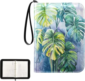 4 Pockets Trading Card Album Holder Book Folder Sports Card Binder Monstera Watercolor 400 Double Side Pockets for 3 Ring Binder Zipper