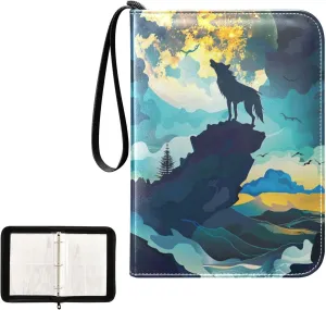 4 Pockets Trading Card Album Holder Book Folder Sports Card Binder Moon Wolf 400 Double Side Pockets for 3 Ring Binder Zipper