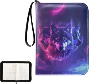 4 Pockets Trading Card Album Holder Book Folder Sports Card Binder Neon Wolves 400 Double Side Pockets for 3 Ring Binder Zipper