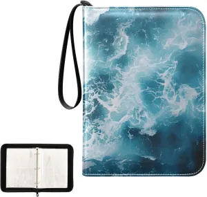 4 Pockets Trading Card Album Holder Book Folder Sports Card Binder Ocean 400 Double Side Pockets for 3 Ring Binder Zipper