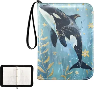 4 Pockets Trading Card Album Holder Book Folder Sports Card Binder Orcas Pastel Blue 400 Double Side Pockets for 3 Ring Binder Zipper