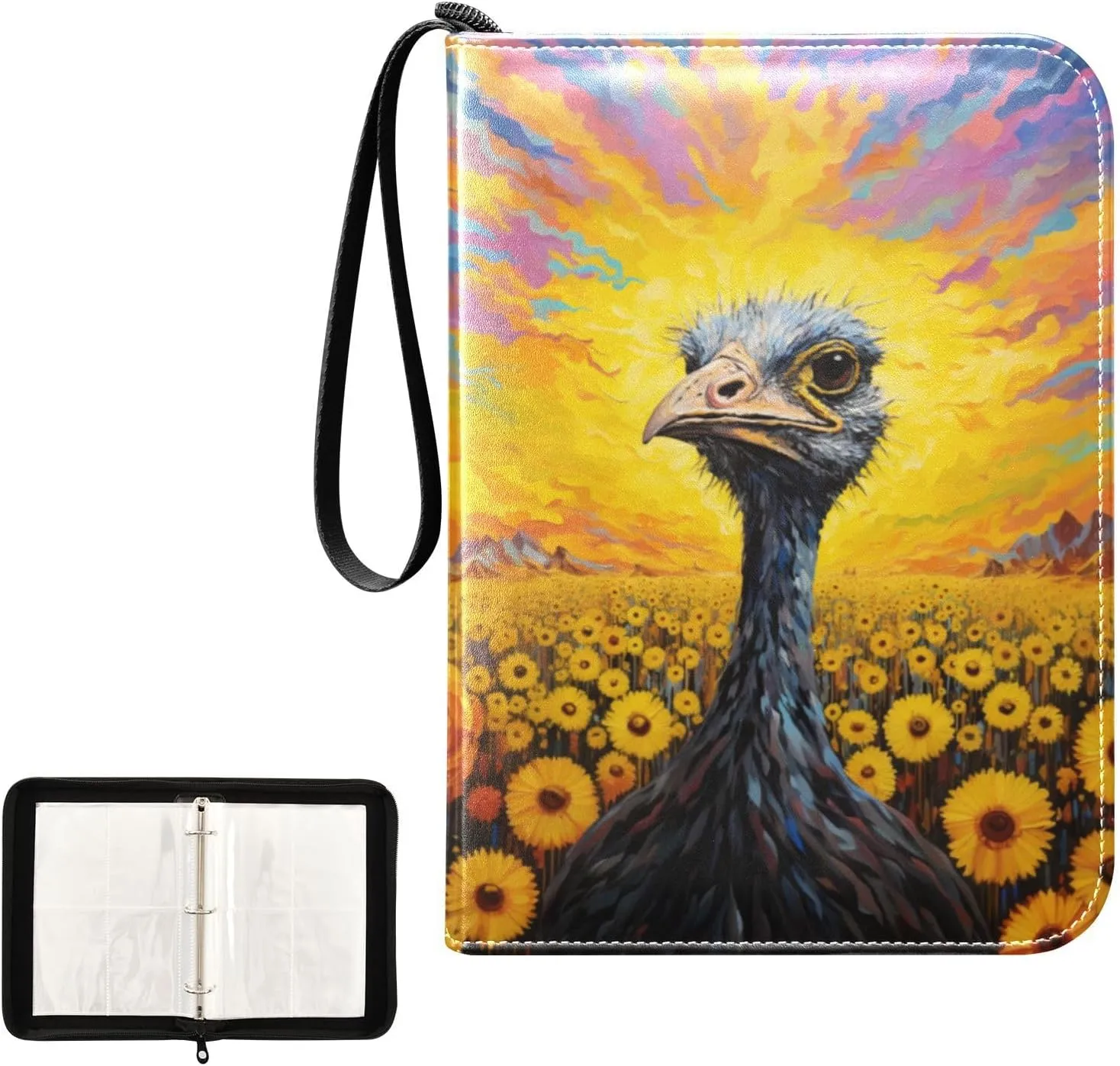 4 Pockets Trading Card Album Holder Book Folder Sports Card Binder Ostrich 400 Double Side Pockets for 3 Ring Binder Zipper