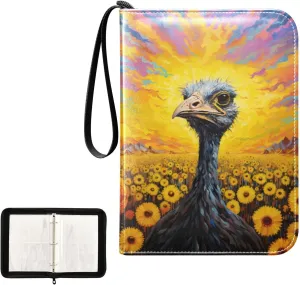 4 Pockets Trading Card Album Holder Book Folder Sports Card Binder Ostrich 400 Double Side Pockets for 3 Ring Binder Zipper