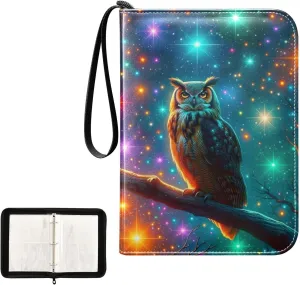 4 Pockets Trading Card Album Holder Book Folder Sports Card Binder Owl Fantasy 400 Double Side Pockets for 3 Ring Binder Zipper