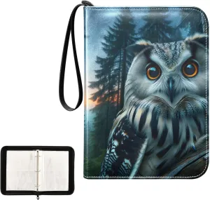4 Pockets Trading Card Album Holder Book Folder Sports Card Binder Owl Myth 400 Double Side Pockets for 3 Ring Binder Zipper