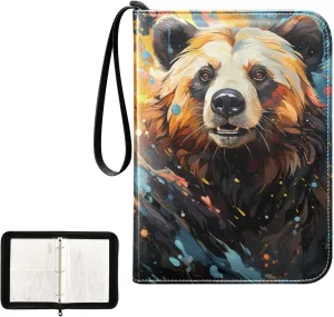 4 Pockets Trading Card Album Holder Book Folder Sports Card Binder Panda 1 400 Double Side Pockets for 3 Ring Binder Zipper