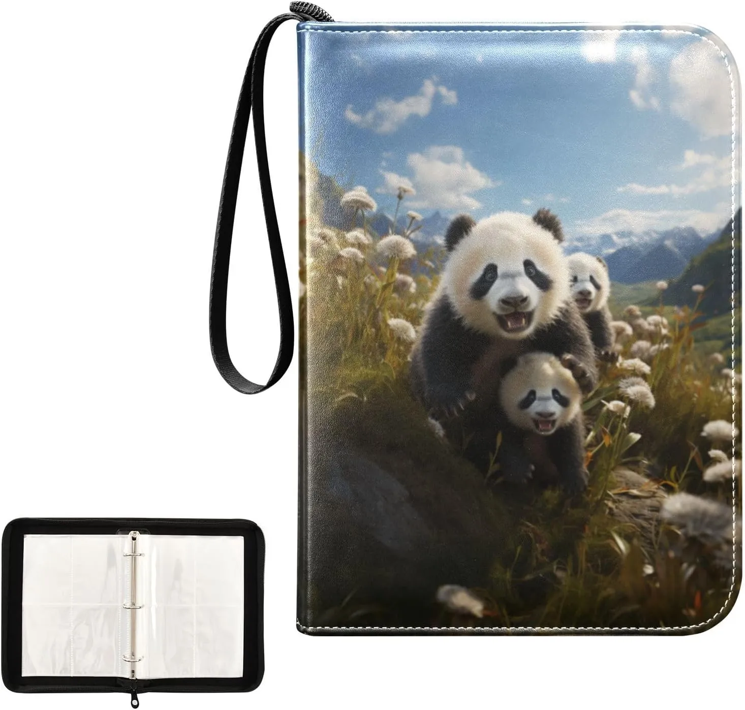 4 Pockets Trading Card Album Holder Book Folder Sports Card Binder Panda 2 400 Double Side Pockets for 3 Ring Binder Zipper