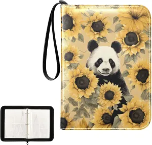4 Pockets Trading Card Album Holder Book Folder Sports Card Binder Panda Sunflower 400 Double Side Pockets for 3 Ring Binder Zipper