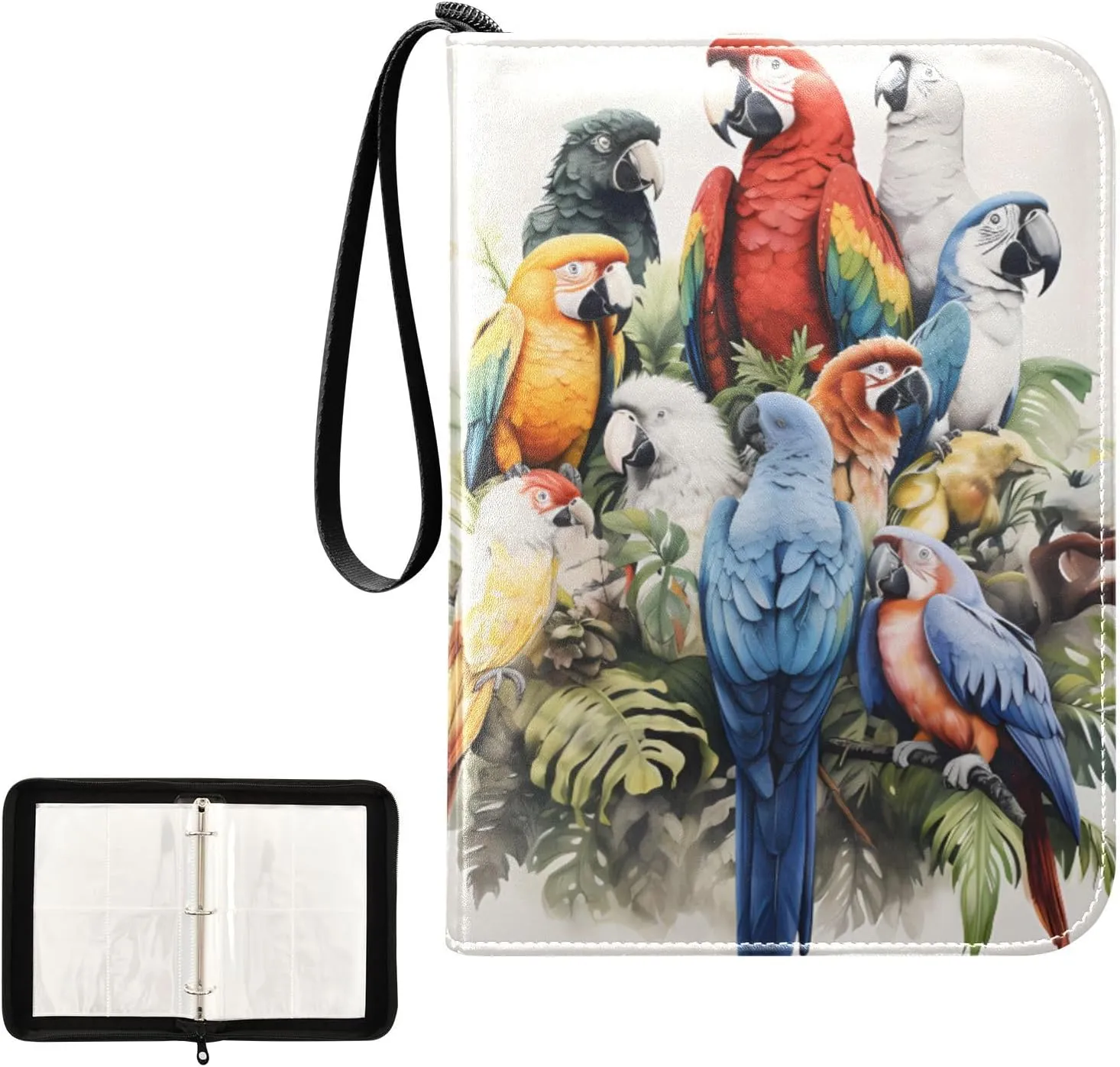 4 Pockets Trading Card Album Holder Book Folder Sports Card Binder Parrot Bird 400 Double Side Pockets for 3 Ring Binder Zipper