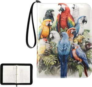 4 Pockets Trading Card Album Holder Book Folder Sports Card Binder Parrot Bird 400 Double Side Pockets for 3 Ring Binder Zipper