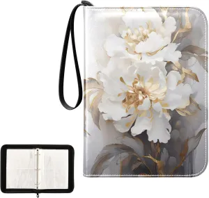 4 Pockets Trading Card Album Holder Book Folder Sports Card Binder Peony White 400 Double Side Pockets for 3 Ring Binder Zipper