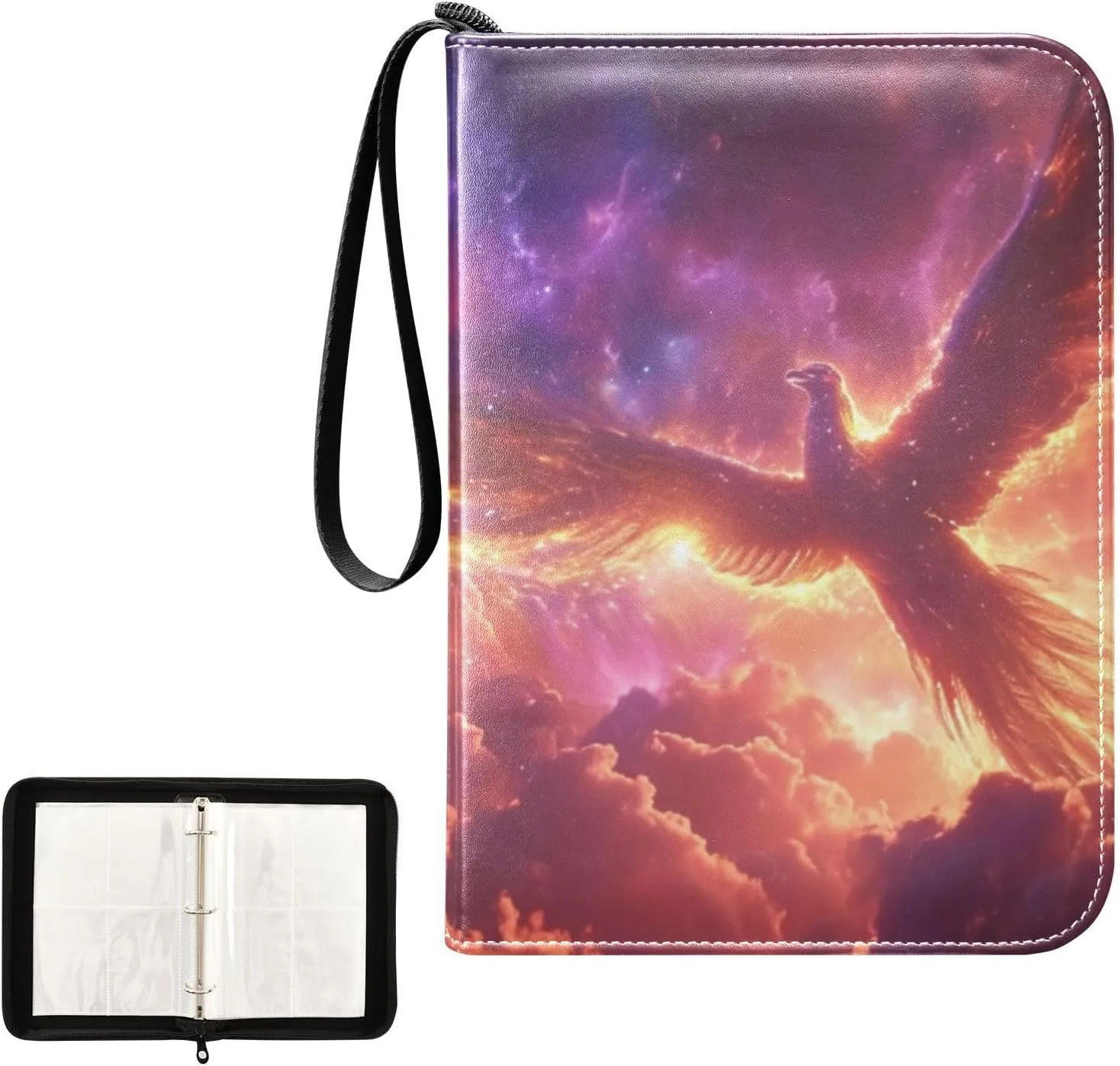 4 Pockets Trading Card Album Holder Book Folder Sports Card Binder Phoenix Phenix 2 400 Double Side Pockets for 3 Ring Binder Zipper