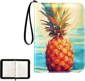4 Pockets Trading Card Album Holder Book Folder Sports Card Binder Pineapple Cute 400 Double Side Pockets for 3 Ring Binder Zipper