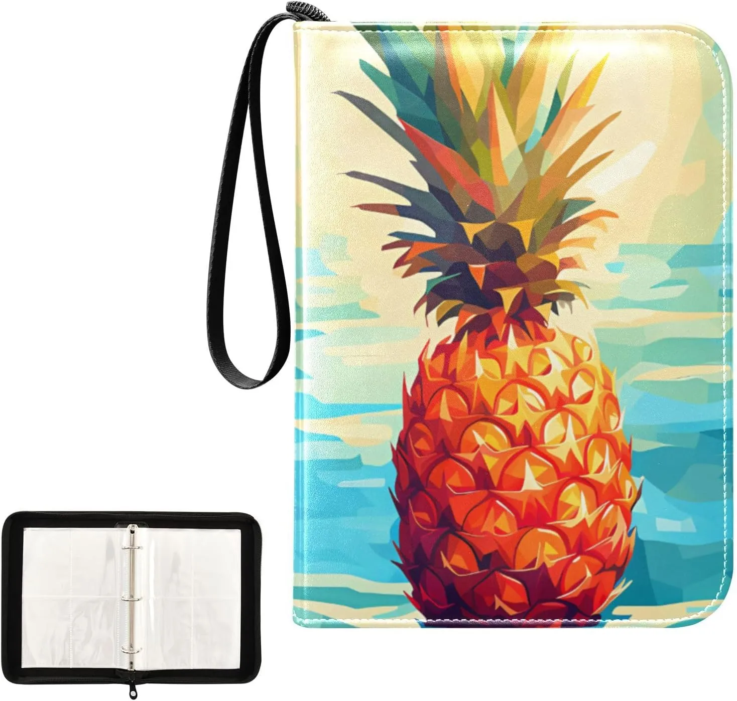 4 Pockets Trading Card Album Holder Book Folder Sports Card Binder Pineapple Cute 400 Double Side Pockets for 3 Ring Binder Zipper