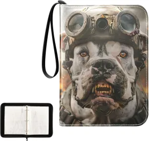 4 Pockets Trading Card Album Holder Book Folder Sports Card Binder Pitbull Dog 400 Double Side Pockets for 3 Ring Binder Zipper