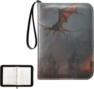 4 Pockets Trading Card Album Holder Book Folder Sports Card Binder Pterosaur Burning Castle 400 Double Side Pockets for 3 Ring Binder Zipper