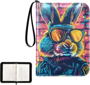 4 Pockets Trading Card Album Holder Book Folder Sports Card Binder Rabbit Cool Funny 400 Double Side Pockets for 3 Ring Binder Zipper