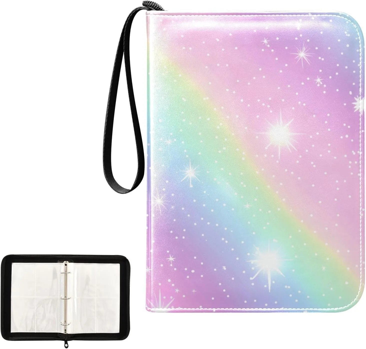 4 Pockets Trading Card Album Holder Book Folder Sports Card Binder Rainbow Color 2 400 Double Side Pockets for 3 Ring Binder Zipper
