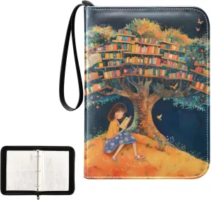 4 Pockets Trading Card Album Holder Book Folder Sports Card Binder Reading 400 Double Side Pockets for 3 Ring Binder Zipper