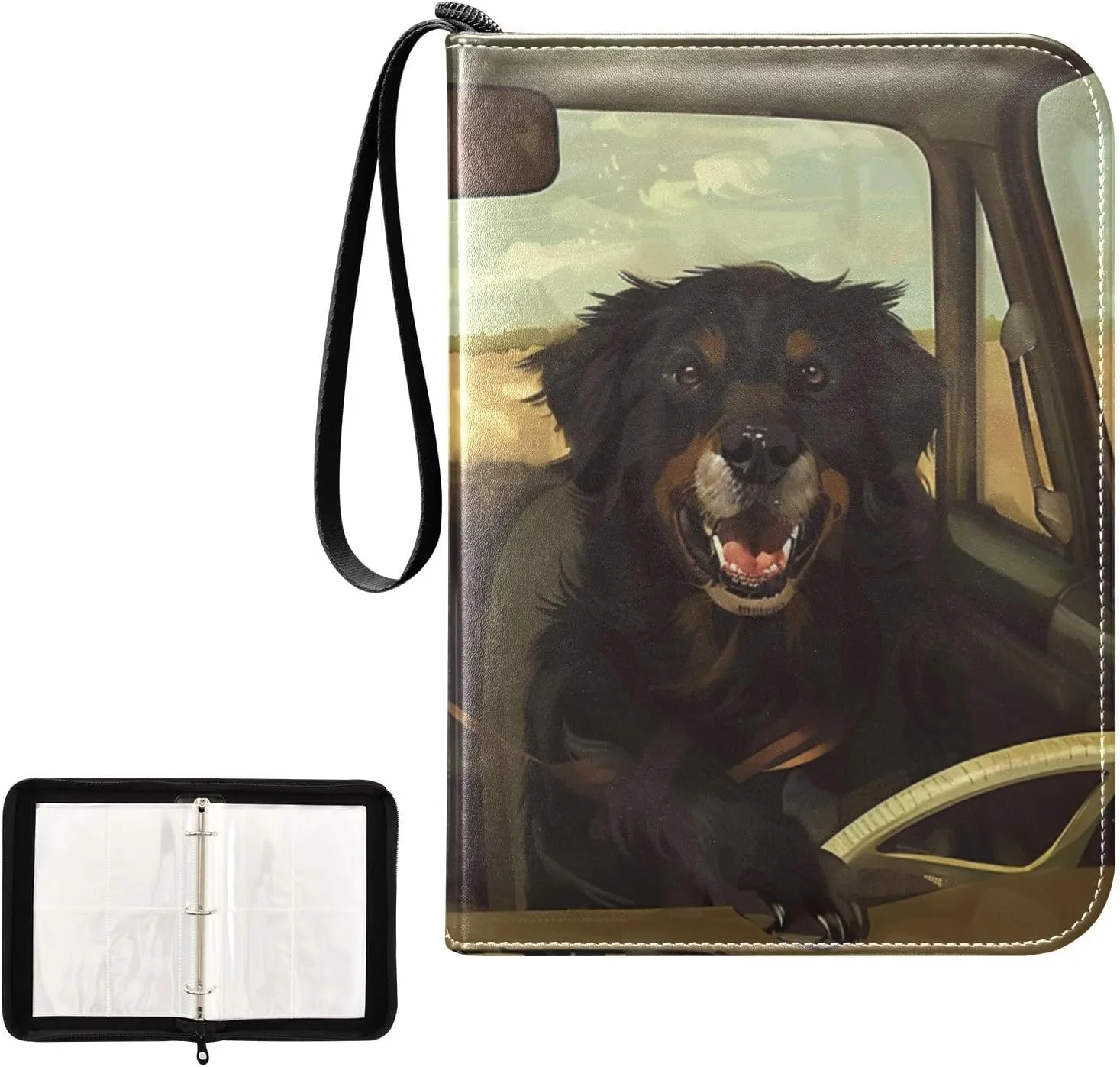 4 Pockets Trading Card Album Holder Book Folder Sports Card Binder Retriever Black Dog 400 Double Side Pockets for 3 Ring Binder Zipper