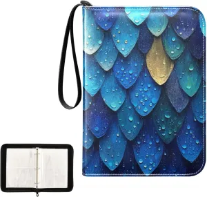 4 Pockets Trading Card Album Holder Book Folder Sports Card Binder Scale Blue 400 Double Side Pockets for 3 Ring Binder Zipper