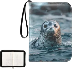 4 Pockets Trading Card Album Holder Book Folder Sports Card Binder Seal Swimming 400 Double Side Pockets for 3 Ring Binder Zipper