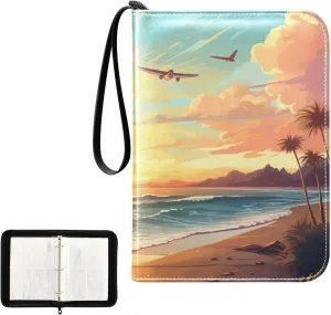 4 Pockets Trading Card Album Holder Book Folder Sports Card Binder Seaside Sunrise 400 Double Side Pockets for 3 Ring Binder Zipper